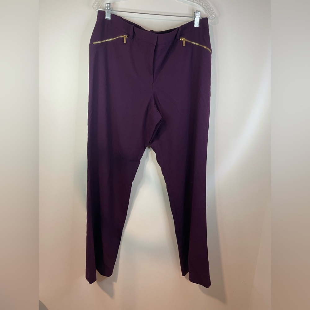 Calvin Klein women purple dress pant. With gold zippers.